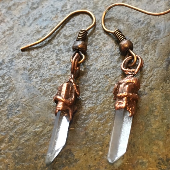 Clear crystal copper electroformed earrings - Picture 5 of 6